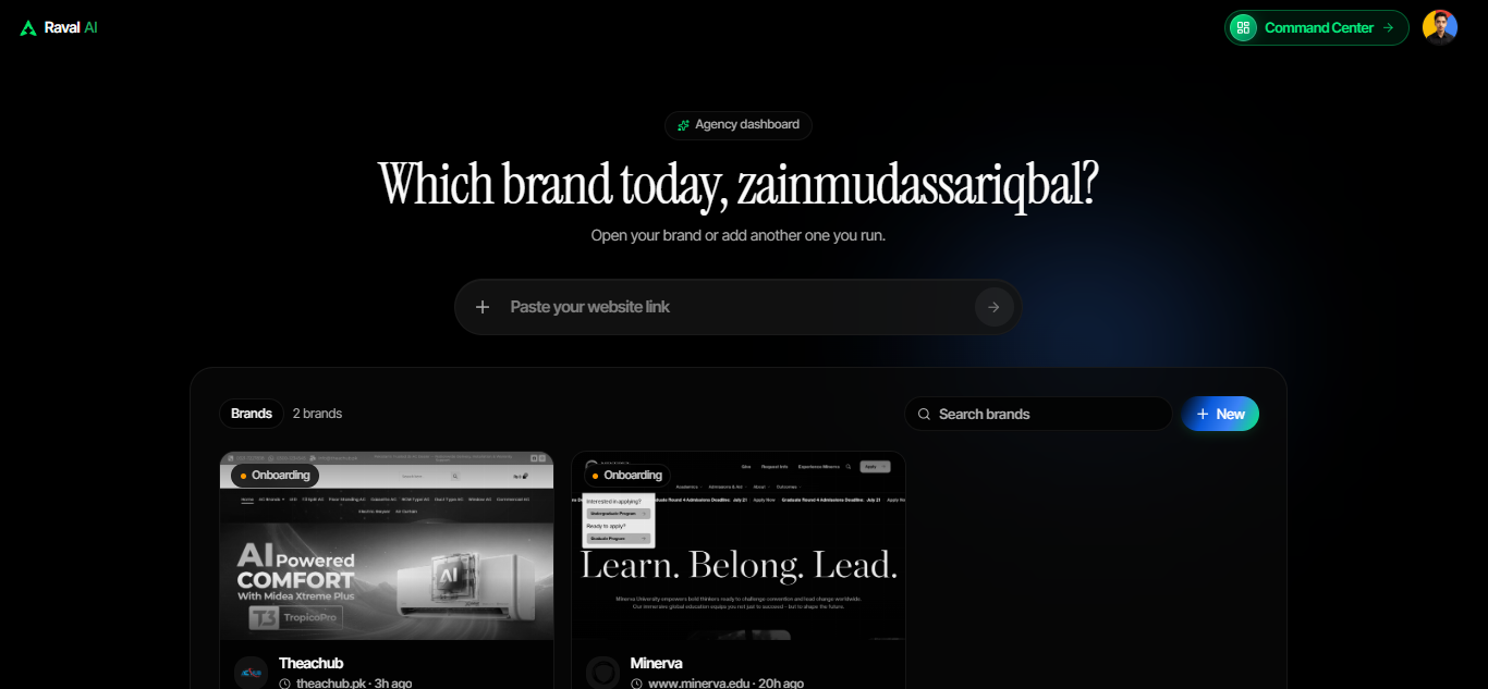 Raval AI onboarding, paste a website link