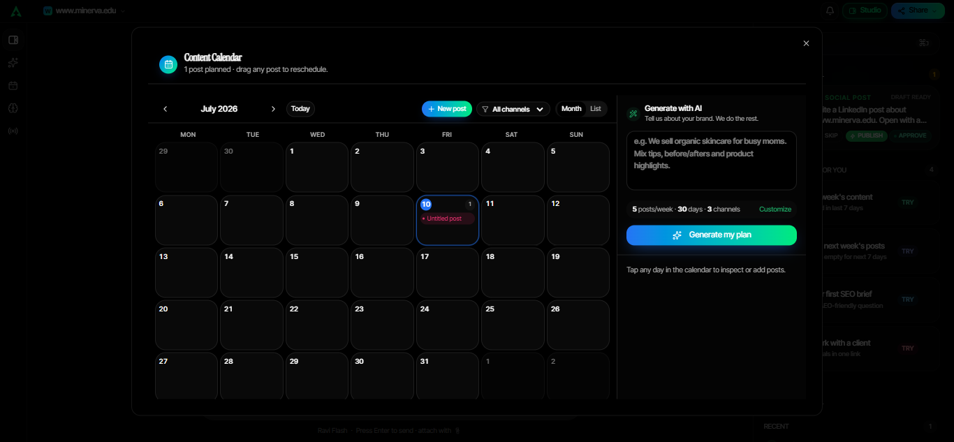 Raval AI Content Calendar, plan and schedule posts